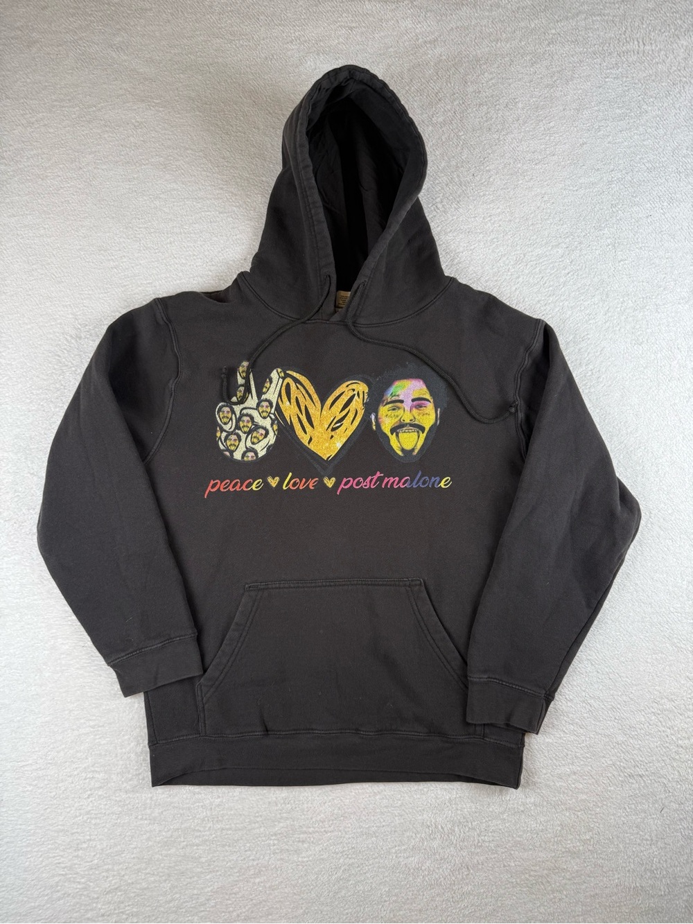 Post Malone Concert Tour Black Hoodie Sweatshirt Large Peace Love Post Malone